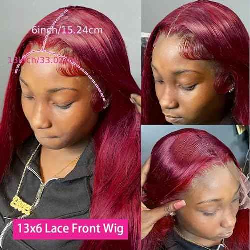 20Inch 99j Burgundy Lace Front Wigs Human Hair 13x6 HD Straight Glueless Lace Frontal Wigs for Women 180% Density Pre Plucked with Baby Hair Wine Red Wigs Human Hair