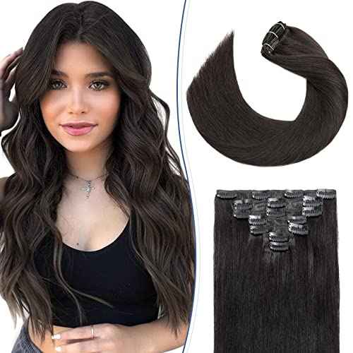 Clip in Hair Extensions Real Human Hair S-noilite #1B Natural Black Double Weft hair extensions 18 Inch Clip in Real Human Hair for Women Balayage Straight 7PCS 125g