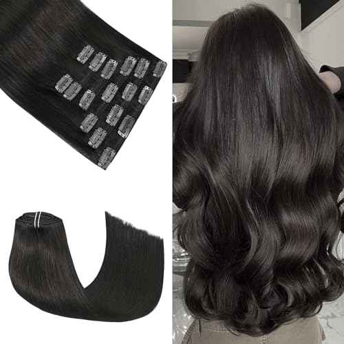 Honsoo Brown Clip In Real Human Hair Extensions 20in 7pcs Dark Brown Natural Remy Soft Long Human Hair Extensions