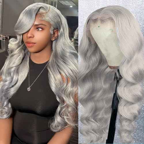 20 Inch Grey Body Wave Lace Front Wigs Human Hair 180 Density HD Transparent 13x4 Lace Frontal Wig Pre Plucked With Baby Hair Gray Lace Closure Glueless Wigs For Women