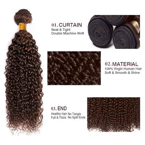 #4 Brown Bundles Human Hair Kinky Curly Bundles 22 24 26 Inch Chocolate Brown Kinky Curly Bundle Human Hair Extensions Unproceesed Virgin Hair 100 Gram Per Bundle 3 Bundle