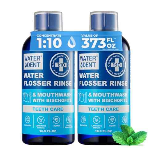 Concentrated Water flosser Rinse & mouthwash | Add to Oral irrigator | Mint Flavor | Alcohol and Fluoride Free. Made in USA | Pack of 2 = 33.8 fl.oz