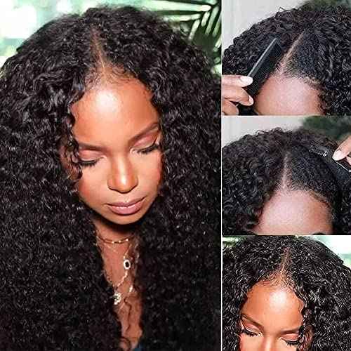 UNICE EasiContour V Part Wigs Human Hair Jerry Curly Glueless Wigs Human Hair Clip in Vpart Wig Minimal Leave Out Upgrade U Part Human Hair Wig Beginner Friendly 14 inch
