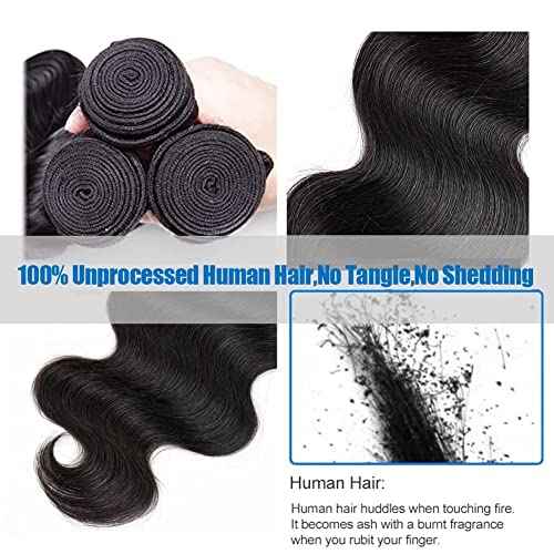 Aomllute Body Wave Bundles Human Hair 12A Grade Brazilian Human Hair Bundles Body Wave One Bundle Only 100% Unprocessed Weave Bundles Human Hair Natural Black (32 Inch)