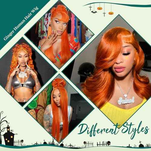 28 Inch Ginger Wig Human Hair 200 Density 13x4 HD Lace Front Wigs Human Hair Pre Plucked Ginger Body Wave Human Hair Wig Color HD Lace Frontal Wigs Human Hair