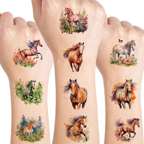 Horse Temporary Tattoo for kids - 60 Styles Temporary for Girls Boy Body Arm Shoulder Tattoos Stickers, Birthday Party Decoration Supplies Gifts for Kids