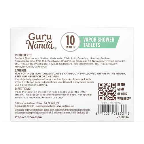 GuruNanda Eucalyptus Vapor Shower Tablets, Clean-Dissolving Aromatherapy Shower Steamers with Eucalyptus & Menthol, Promotes Relaxation, Ideal for Gifting, 30 Count