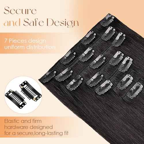 Clip in Hair Extensions Real Human Hair 24 Inch 120g Invisible Seamless Human Hair Clip in Extensions for Women 7pcs Per Set with Double Weft 1B Natural Color