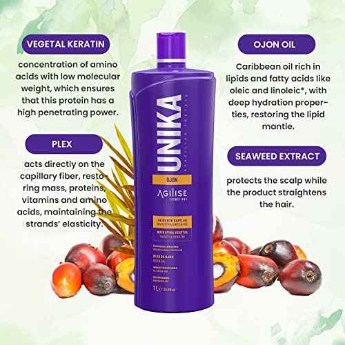 AGILISE UNIKA Hair Straightening Cream, Brazilian Blowout Products, Formaldehyde-Free Hair Straightener Cream, Smoothing for Straight Hair, Straightening Hair Products, Ojon Oil - 33.8 fl oz / 1L