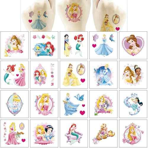 40Sheets Princess Temporary Tattoos for Kids,Cartoon Princess Temporary Tattoos Gift For Fan Birthday Party Decorations for Girl Boys Home Activity Class Prizes Carnival Christmas Rewards