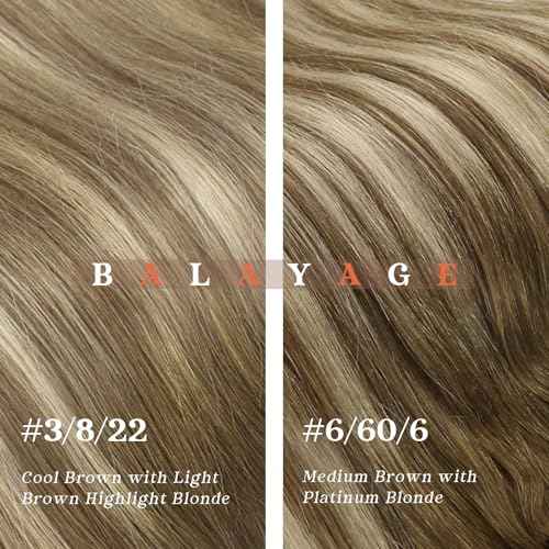 Ve Sunny Balayage Clip in Hair Extensions Brown Blonde Human Hair Clip in Extensions Ombre Hair Extensions Real Human Hair Clip ins Short Straight Hair Soft and Natural 100g 14in