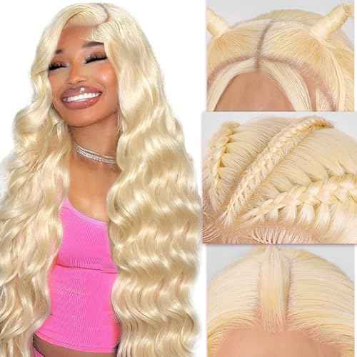 613 Lace Front Wig Human Hair 200 Density 13x6 Body Wave Blonde Wig Human Hair 613 HD Blonde Lace Front Wigs 613 Lace Frontal Wigs Pre Plucked for Women (24 Inch)