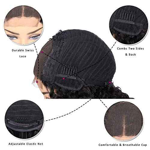 Curly Human Hair Wigs Brazilian Virgin Hair 150% Density Glueless Lace Front 4x4 Closure Wig for Women Natural Color 16 inch