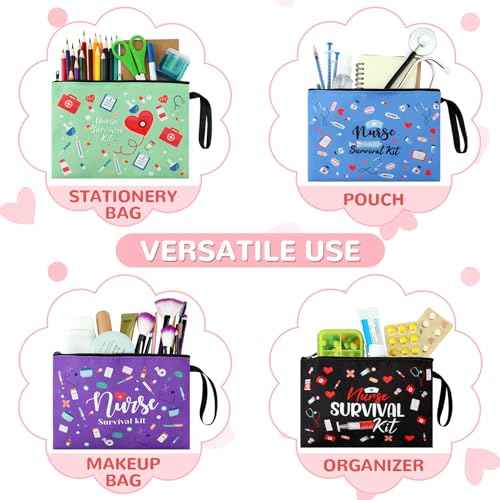 24 Pack Nurse Cosmetic Bags Bulk Nursing Survival Kit Canvas Zipper Pouch Bags Novelty Thank You Gift for Nurse Week Medical Assistant Week Healthcare Workers 2025 Nursing Graduation(Classic)