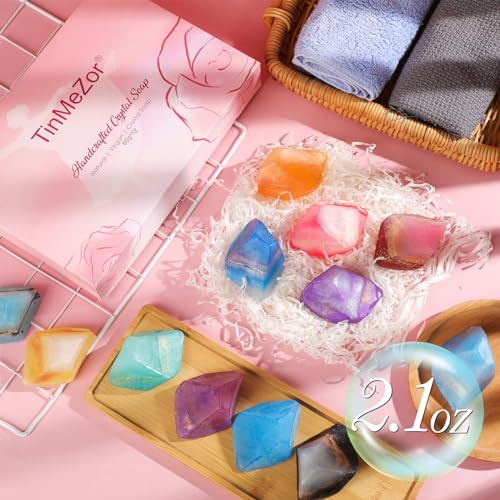 Loopeer 12 Pieces Gemstone Soap with Fragrance Organic Oil Rocks Decorative Hand Soap Bars Bathroom Soap for Bath Face Body Women Men Birthday Christmas Gift Moisturizes, 12 Scent(Cute)