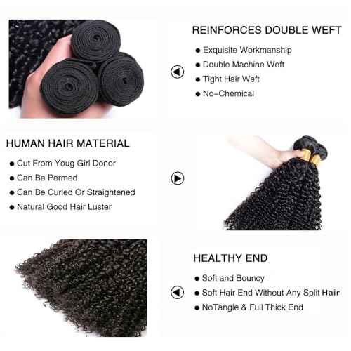 Kinky Curly Human Hair Bundles Afro Curly Bundles Natural Black 22 24 26 Inch Double Weft Unprocessed Remy Hair Extensions Healthy And Soft No Tangle Daily Wear