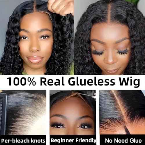 ISEE Wear and Go Glueless Wigs Human Hair Pre Plucked Deep Wave Bob Wig Human Hair Lace Front Wigs for Women Upgraded No Glue Pre Cut 6x4 Lace Closure Glueless Wigs for Black Women Human Hair 16 Inch