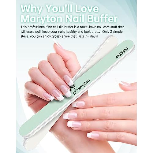 Maryton Nail Buffer and Shine Kit - 10pcs Nail Shine Buffer Blocks for Natural Nails Polisher Fingernail Buffer Buffing File 400 6000 Grit