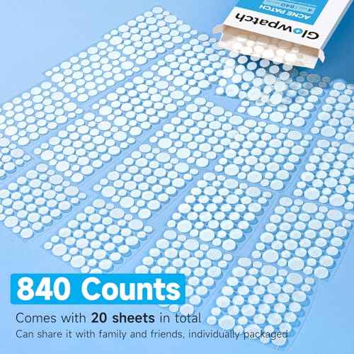 Acne Pimple Patch(840 Counts 4 Sizes), Zit Stickers for Face, Hydrocolloid Spot Stickers, Clear Acne Dots for Covering Zits, Blemishes, and Breakouts