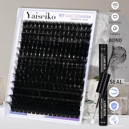 Mega Lash Clusters Kit 300D Thick 12-25mm Volume Cluster Eyelash Extensions Kit 224Pcs Wispy Individual Lashes with Lash Bond and Seal and remover Eyelash Clusters Soft False Eyelashes by Yaiseiko