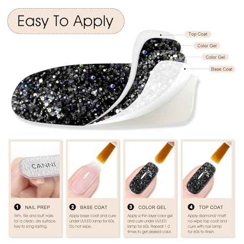 CANNI Glitter Gel Nail Polish ? 1pcs 9ml Black Color, Diamond Glitter Series, Soak Off UV LED Gel Nail Polish for DIY Nail Art, Salon or Home Manicure