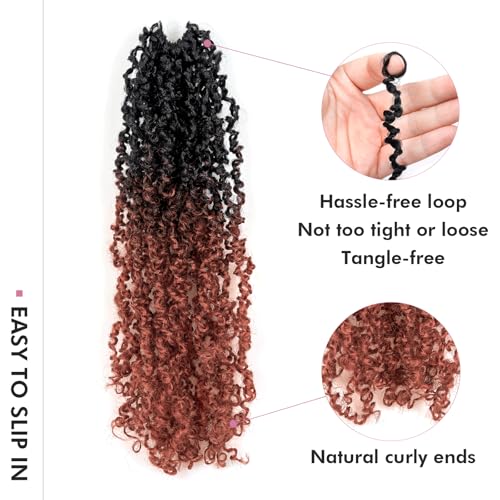 Toyotress Yanky Twist Crochet Hair - 12 Inch 2 Packs (30 Strands/Pcs) Fluffy Spring Mini Twist Short Bob Passion Twist, Ombre Ginger Pre-Looped Crochet Braids Braiding Hair (12 Inch, OT350-2P)