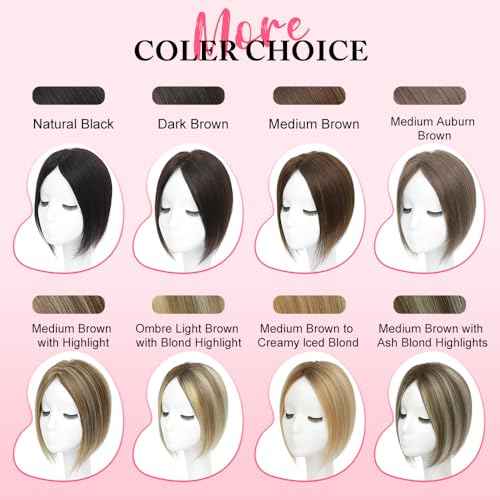 Hair Toppers for Women Real Human Hair Topper for Women with No Bangs Hairpieces Comfortable and Breathable 10 Inch Swiss Base 3D 360¡ÆCover Glue-free (Medium Brown with Ash Blond Highlights)