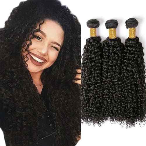 Kinky Curly Human Hair Bundles Afro Curly Bundles Natural Black 22 24 26 Inch Double Weft Unprocessed Remy Hair Extensions Healthy And Soft No Tangle Daily Wear