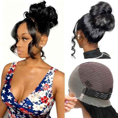 16 Inch Hidden Strap 360 Glueless Lace Front Wigs 100% Human Hair 200% Density Pre Plucked HD Lace Loose Body Wave 360 Full Lace Human Hair Wigs With Invisible Drawstring for Black Women