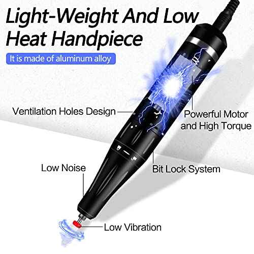 YOKE FELLOW Electric Nail Drill Machine ? Professional Nail File with 12 Drill Bits for Nails 35000RPM Portable Nail Drills for Acrylic Nail Tools for Manicure Pedicure