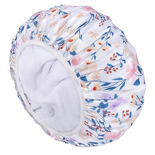 Aquior Shower Cap,Terry Cloth Lined Shower Cap for Women Reusable, Triple Layer Waterproof Bath Cap, Extra Large for Women Long Hair