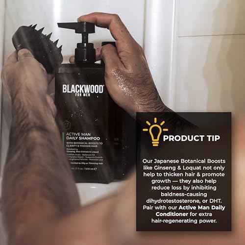 BLACKWOOD FOR MEN Active Man Daily Shampoo - Thickening & Clarifying Shampoo for Normal to Oily Hair or Scalp - Fights Hair Loss - Natural Vegan Formula - Sulfate Free with Ginseng & Aloe Vera (7oz)