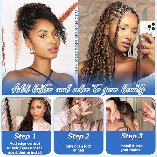 Human Braiding Hair for Boho Braids Human Hair Highlight No Weft Hair Extensions for Braiding Knotless 12A Deep Wave Bulk for Brazilian Virgin Ombre Balayage 3 Bundle£¨20Inch 120g£©