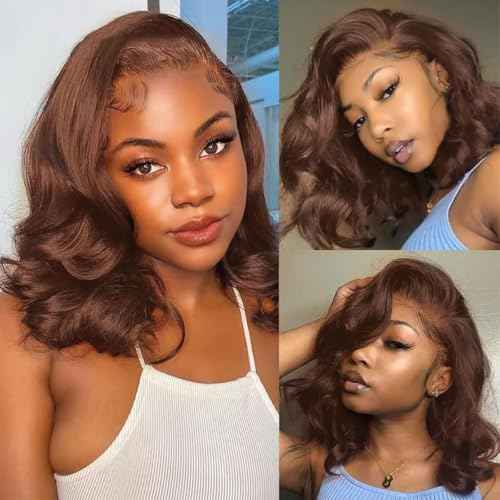 Chocolate Brown Lace Front Wig 200 Density 13x6 HD Body Wave Lace Front Wigs Human Hair Pre Plucked Colored Frontal Glueless Brown Human Hair Wig for Women