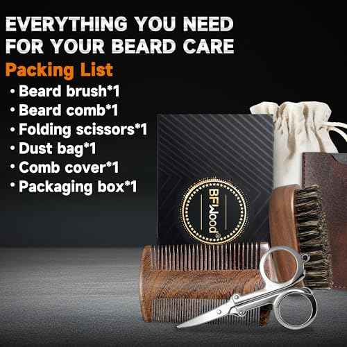 BFWood Mens Beard Brush Comb Kit: Small Travel Beard Set - Natural Boar Bristles With Black Walnut Wood, Grooming Sandalwood Mustache Comb, Mustache Trimming Sissors With Storage Bag