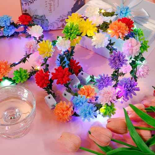 Yunsailing 64 Pcs Christmas Light up LED Flower Crown Glow Party Headband Girl Headpiece Glowing Floral Headdress(Cute)