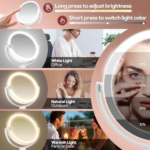B Beauty Planet Makeup Mirror with Lights, Lighted Magnifying Mirror 30X with 3 Lighting and Adjustable Brightness, 2-Sided Height Adjustable Vanity Mirror for Bathroom, Gifts for Women White