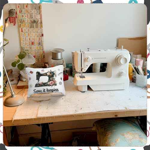 Reginary 6 Pcs Sewing Themed Makeup Bag Funny Sewing Gifts Canvas Cosmetic Pouch with Zipper Quilter Gifts for Women Quilter Enthusiast Mother's Day