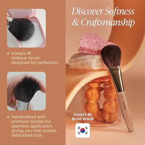 Piccasso COLLEZIONI 103A Powder Brush ? Soft Makeup Brush for Face, Fluffy Blush and Setting Tool with Goat Hair Blend, Ideal for Powder Application, Shading, and Natural Finish, Professional Korean