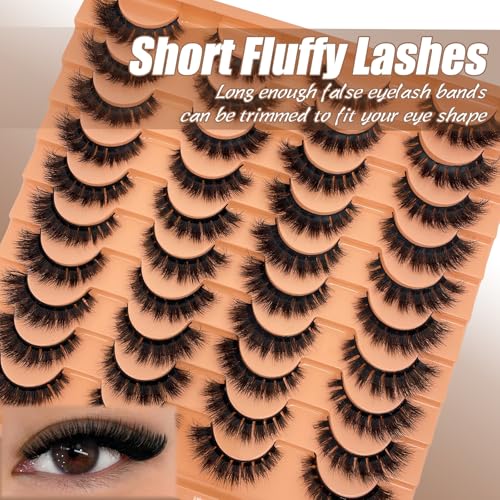 Fluffy Lashes Mink 3D Cat Eye Dramatic Thick Volume EyeLashes Wispy 16mm Full Lash Strips Faux Mink Eye Lashes C Curl Short Cat Eyelahses Pack YH302