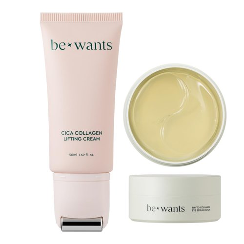 BE+WANTS [K-Beauty] Bewants Cica Collagen Lifting Cream(1.7 fl oz) and Collagen Eye gel patch (60 patches)