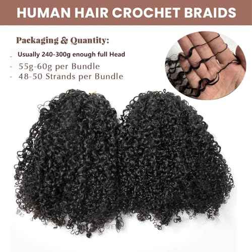 Kinky Curly Crochet Human Hair Extensions Pre-Separated Crochet Hair Multi-Textured Kinky Curly Reusable Micro Twists 16inch 120g (Usually 240g Full Head) Natural Black