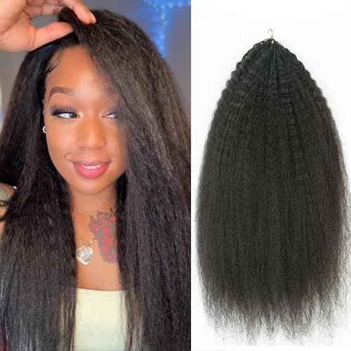 Feather Crochet Hair Kinky Straight Human Hair For Black Women Pre-Separated Knotless Invisble Micro Loop Hair Extensions Crochet Human Hair For Braiding 16inch 120g