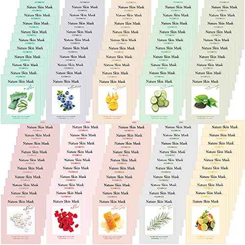 [ Nature Skin ] 100 Combo Pack Face Sheet Mask, Nude Sheet with Release Paper, Premium Quality Korean Facial Sheet Mask (10 x 10 Types