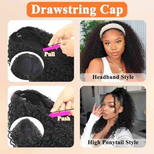 Half Wig Human Hair Water Wave Half Wig 3 In 1 Glueless Wigs Seamless Flip Over with Drawstring Curly Half Wig Human Hair for Women Invisible Hairline Wear Go Beginner Friendly Natural Black 22 Inch