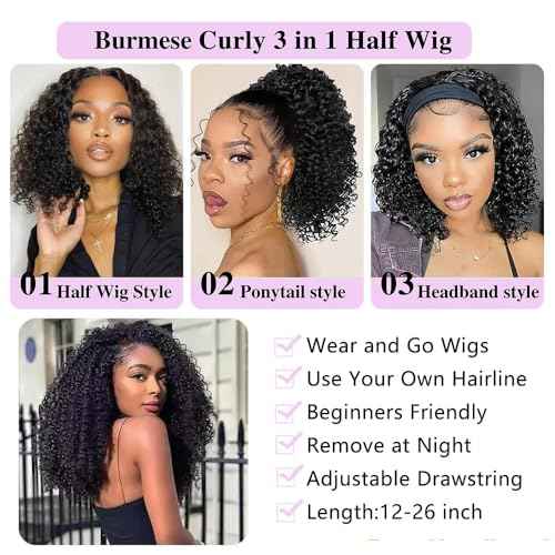 JYZ Half Wig Human Hair 300% Density 3 In 1 Seamless Flip Over Half Wig Invisible Hairline Glueless Wear and Go Beginner Friendly Curly Human Hair Wigs for Women 22 Inch