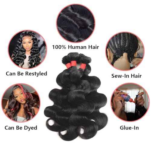 Body Wave Bundles Human Hair 18 20 22 24 Inch 4 Bundles Human Hair 12A Unprocessed Brazilian Virgin 100% Real Human Hair Bundles Double Weft Natural Black Color Hight Gram Hair Extensions