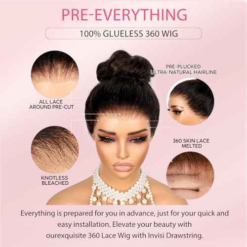 360 Lace Front Wigs Hman Hair Body Wave 360 Drawstring Human Hair Wig Glueless Pre Plucked HD Lace Pre-Bleached Knots Pre-Cut Natural Hairline (Natural Black, 18 inches)