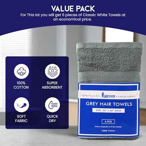 Linteum Textile Supply Premium Hair Drying Towels 100% Ring Spun Cotton Hair Towel for Women, Men, Kids 20x40 inches Quick Dry Salon Towels Hand Towel for Gym, Hair Care, Spa [Pack of 12] 2.5 lb Grey