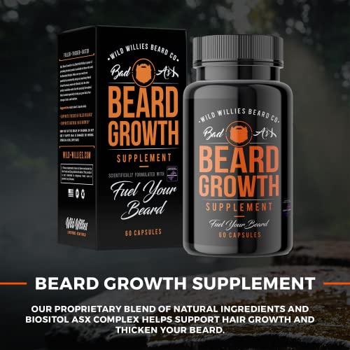 Wild Willies Beard Grooming Kit - Beard Growth Serum, Boar Bristle Brush, Supplement, and Travel Bag